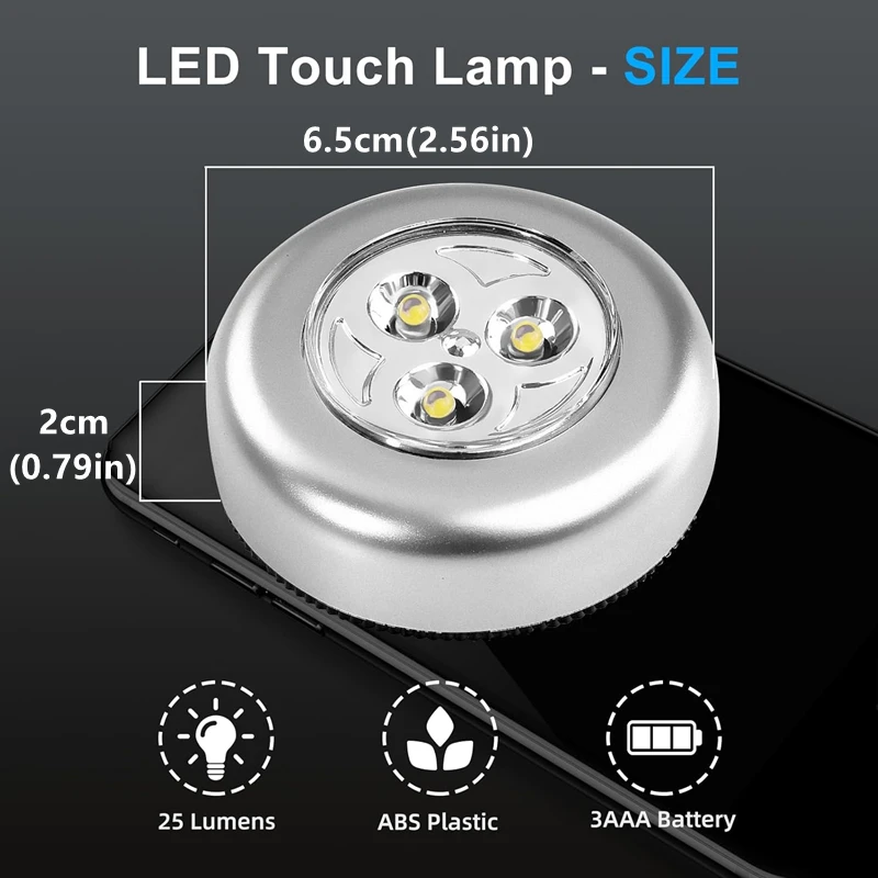 5-1PC 3 LED Night Light Touch Control Under Cabinet Light Wireless Wall Lamp Touch Switch Bedside Lamp Battery Powered Bedroom