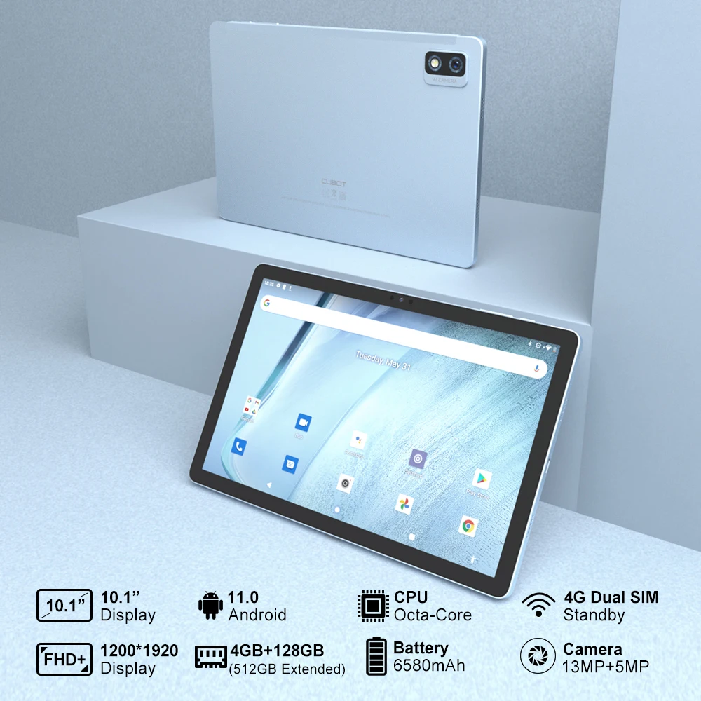 Cubot TAB 30, Tablet Android 11, Octa-Core,Tablet 10,1" FHD+ Display 1920x1200,6580mAh Akku, 4GB+128GB(512GB Erweiterung), 4G LTE,13MP Rückfahrkamera, Tablet PC, 2.4G/5G WiFi ,Bluetooth,tablette android, GPS, Galileo