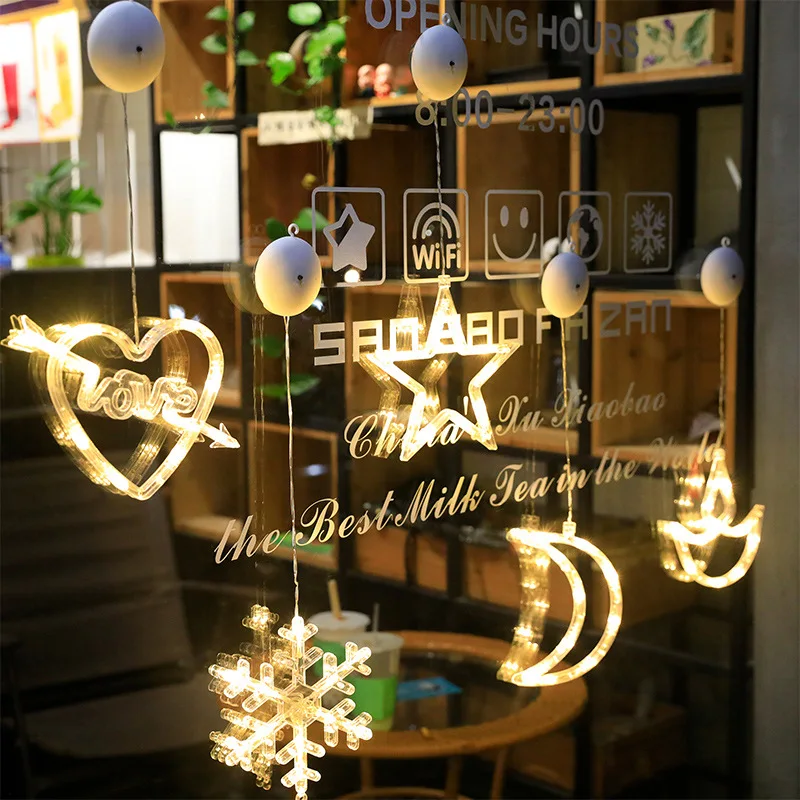Luces LED de ambiente festivo con ventosa navideña, estrella, adecuadas para decoración de sala de exhibición de ventana interior, entrega gratuita