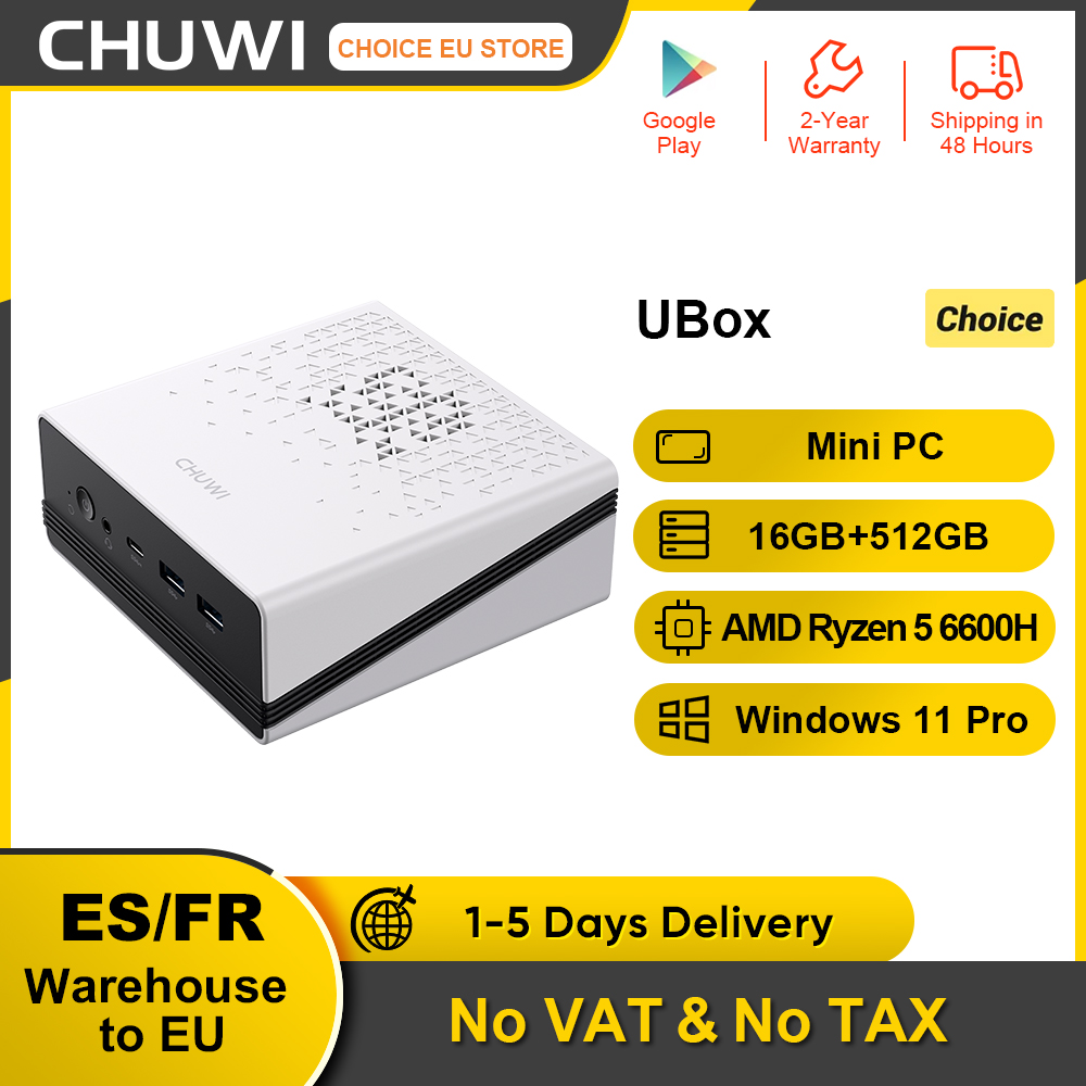 Mini PC CHUWI UBox AMD Ryzen 5 6600H 16 GB DDR5 512 GB SSD Windows 11 Pro 4K 144 Hz Decoración WiFi 6 Bluetooth 5.2 Extensión M.2 1T*2 650 g 128*130.5*57 (alto) mm