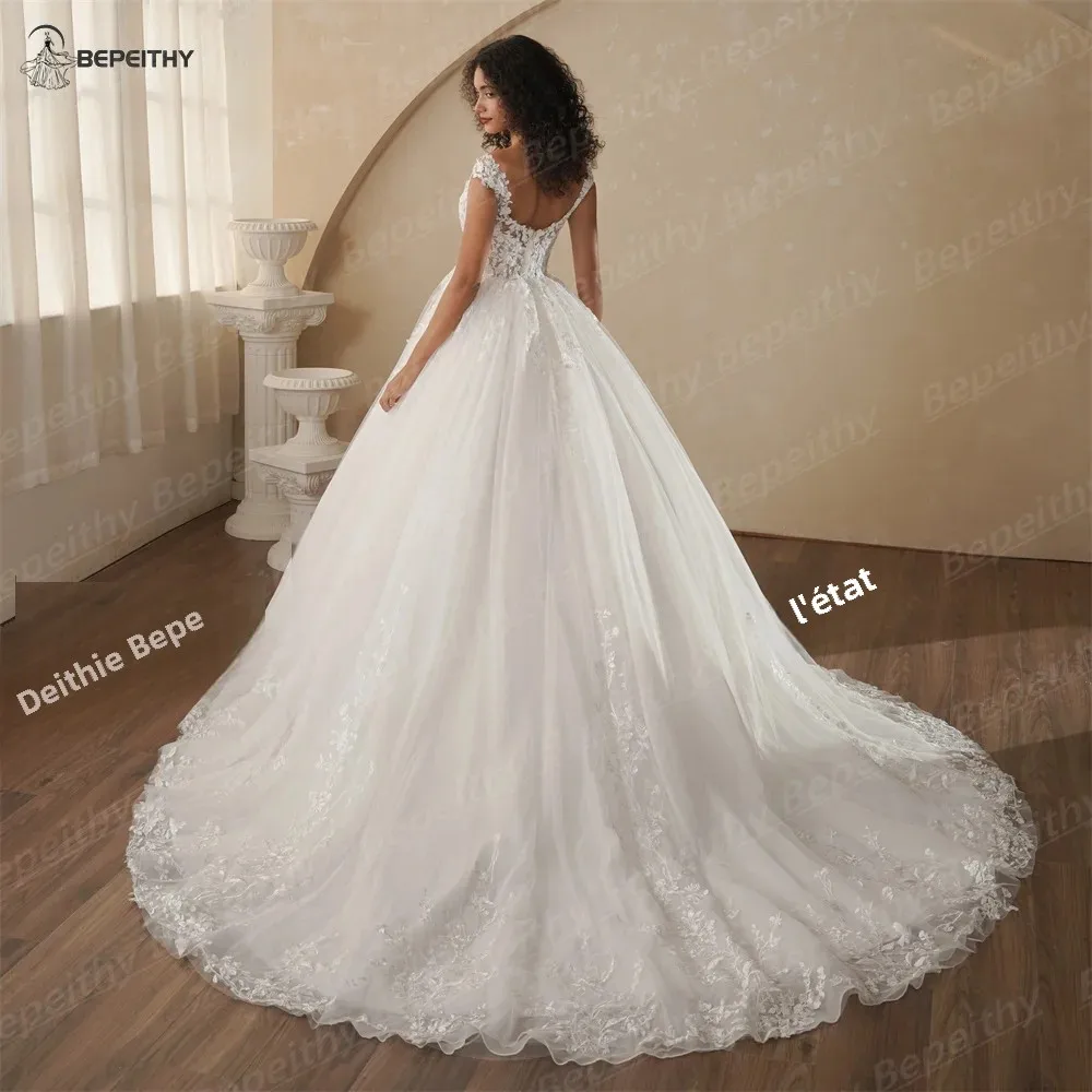 BEPEITHY personnalisé col en V manches courtes princesse robes De mariée pour les femmes 2025 printemps dentelle Boho robe De mariée robes De Novias