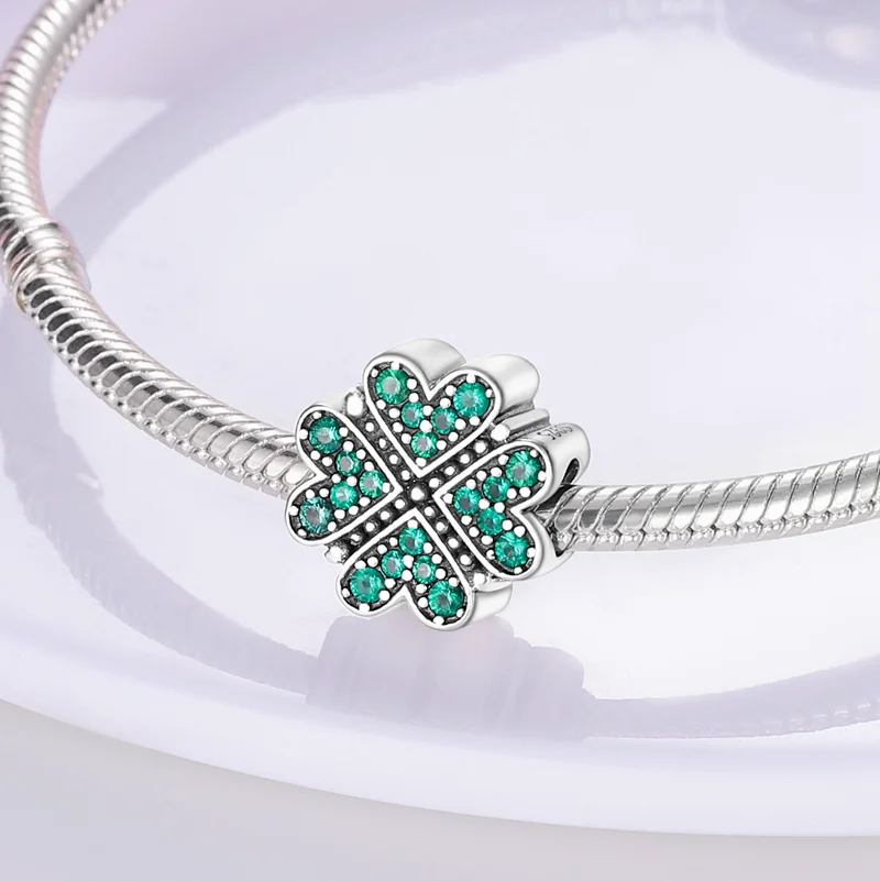 Charm S925 เงินขวดน้ําหอมดาวดวงจันทร์ดวงอาทิตย์ Four Leaf Clover Charm Fit สร้อยข้อมือเดิมผู้หญิงเครื่องประดับ DIY ทํา