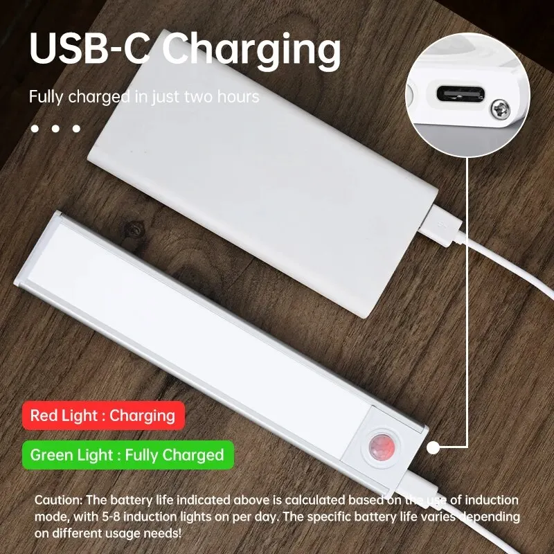 Lampka nocna LED z czujnikiem ruchu Bezprzewodowa lampka podszafkowa USB do szafki kuchennej Sypialnia Szafa z czujnikiem Oświetlenie wewnętrzne