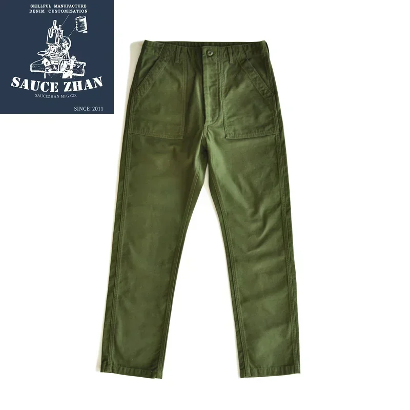 SauceZhan OG107 Calças Utilitárias de Fadiga Calças Militares Clássico Cargo Olive Calças Baker Masculinas Cetim Algodão Ajuste Reto