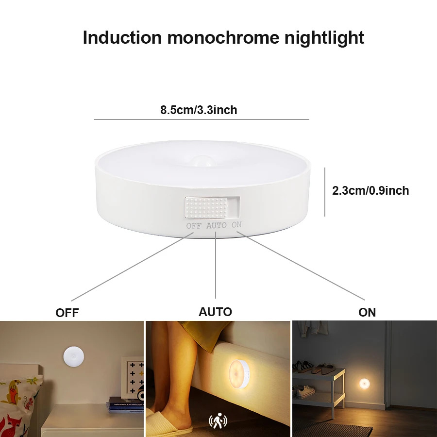 HPH Motion Sensor LED Night Light USB Rechargeable For Kitchen Cabinet Wardrobe Lamp Staircase Wireless LED Closet Light