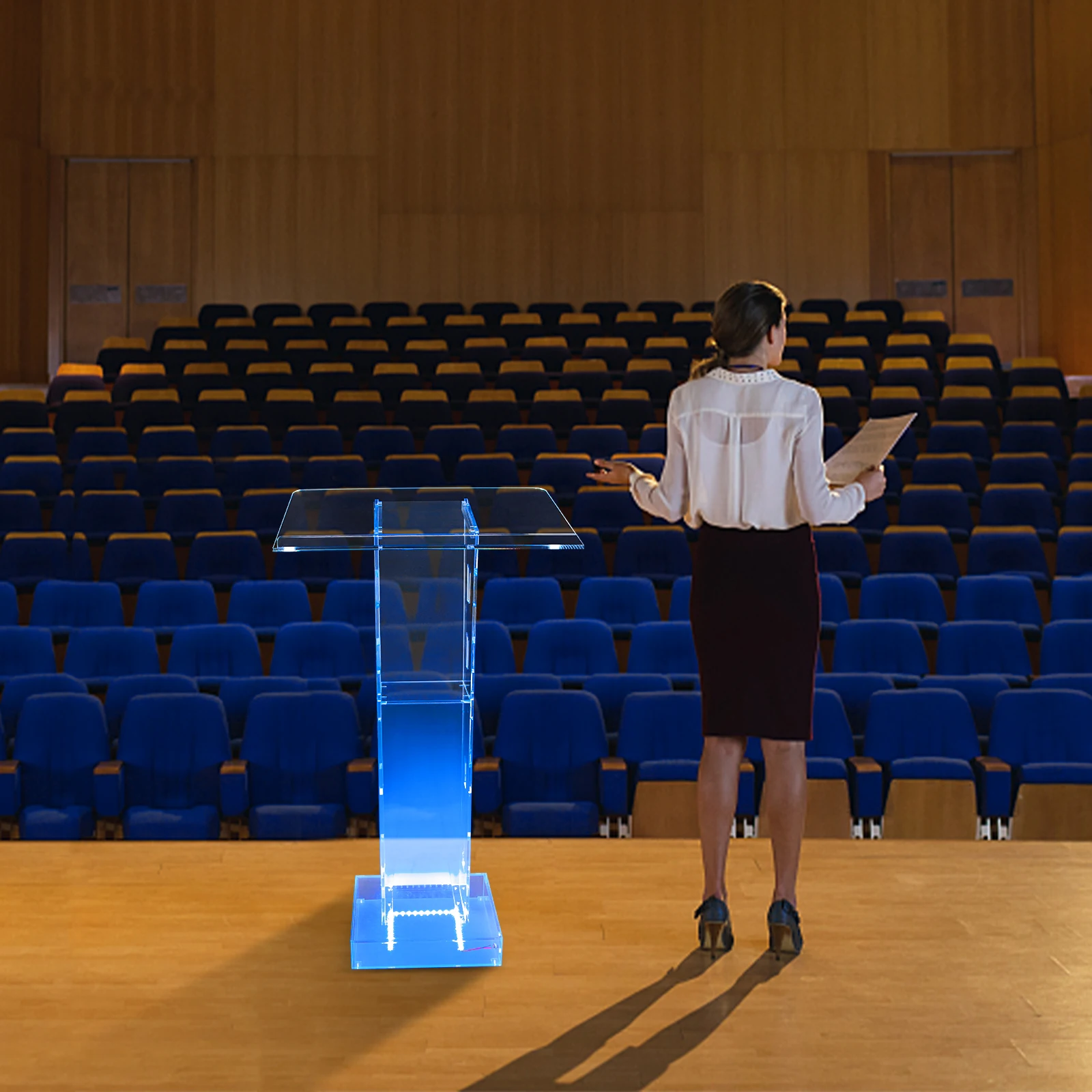 Scrivania trasparente con podio in acrilico da 23,62 x 15,74 pollici con luce a LED per ufficio della chiesa