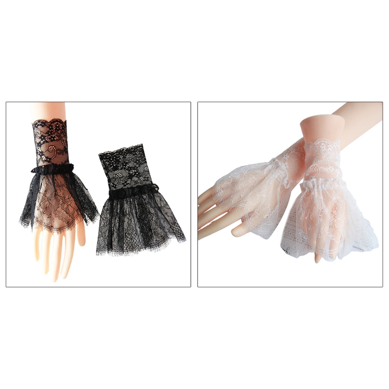 Mangas brazo falsas para mujer con borlas cortas, puños plisados ​​blancos y negros, hermosos accesorios encaje, adornos