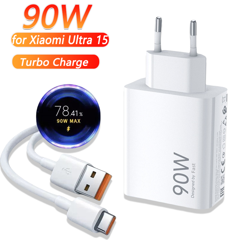 Cargador rápido USB de 90W para Xiaomi 15 14 13 12 11 10 Ultra Redmi Note 12T 13 Pro Turbo Cable de carga USB tipo C de carga rápida