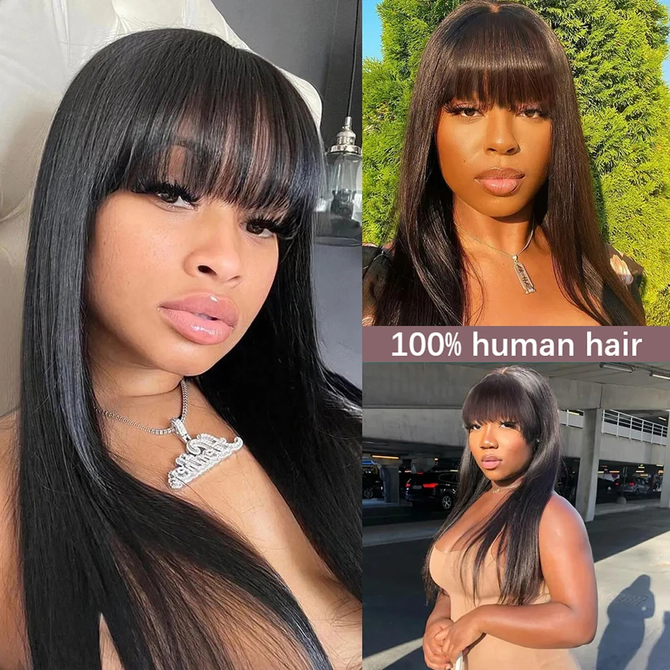 3X1 partie centrale dentelle perruque os droite perruque de cheveux humains avec frange brésilienne pleine Machine faite 100% perruques de cheveux humains pour les femmes