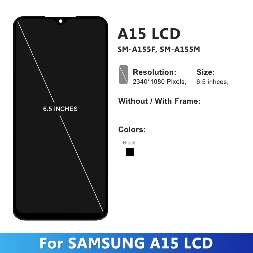 Pantalla de visualización de SM-A155F A15 4G probada de 6,5 pulgadas, para Samsung A15 5G SM-A156B pantalla Lcd pantalla táctil Digital con marco