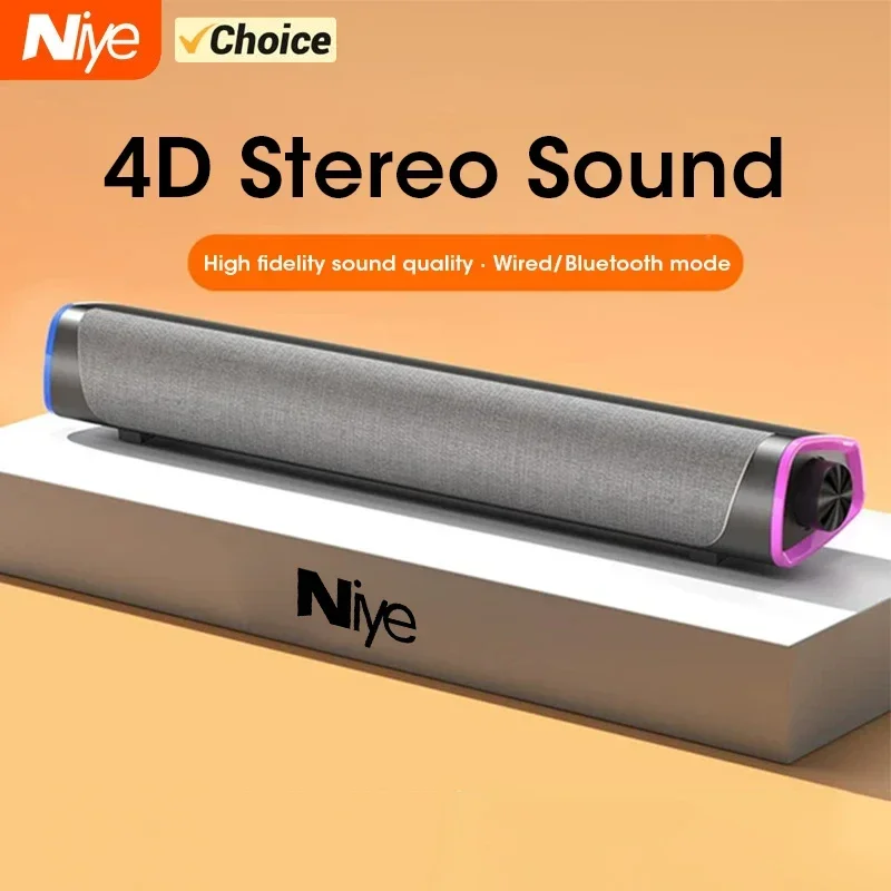 4D Computer Speaker Bar, Som Estéreo, Subwoofer, Bluetooth, Macbook Laptop, Notebook, PC, Altifalante com Fio, Leitor de Música