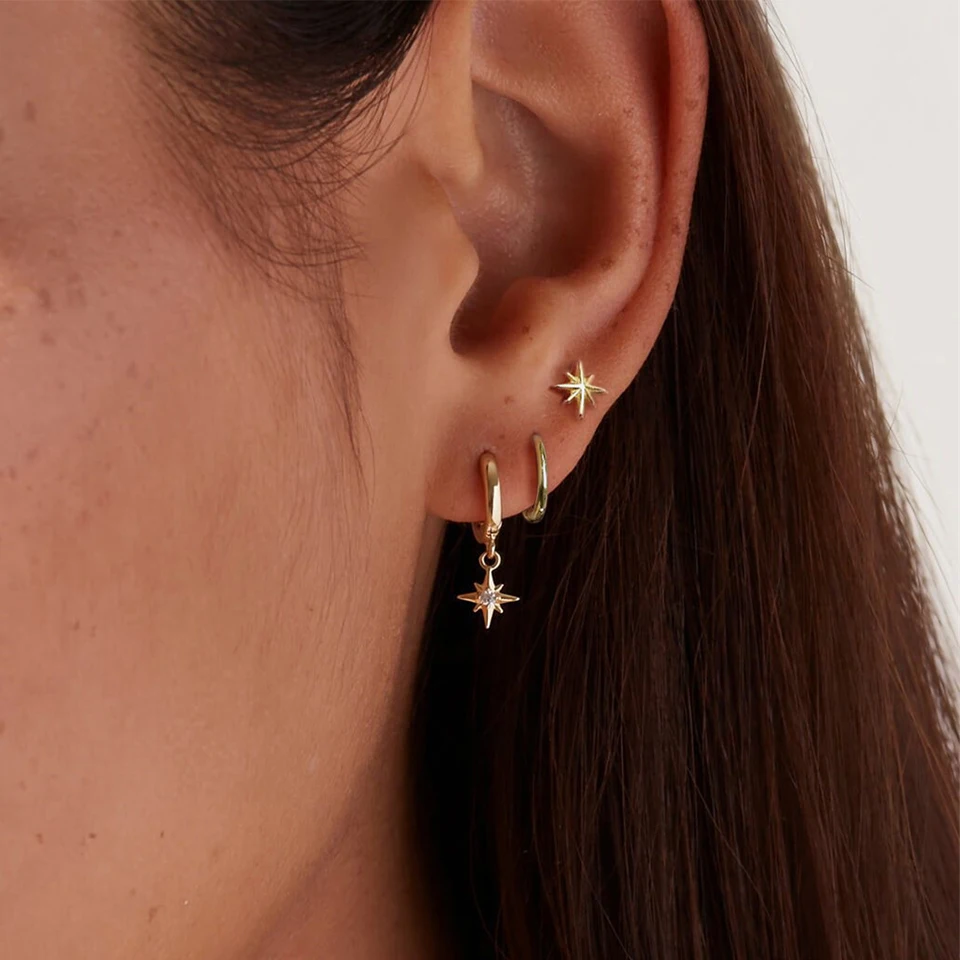 ZAKOL 3-teiliges modisches rundes Stern-Ohrring-Set für Damen, goldfarben, baumelnder Ohrring, Punk, Unisex, Rock-Schmuck