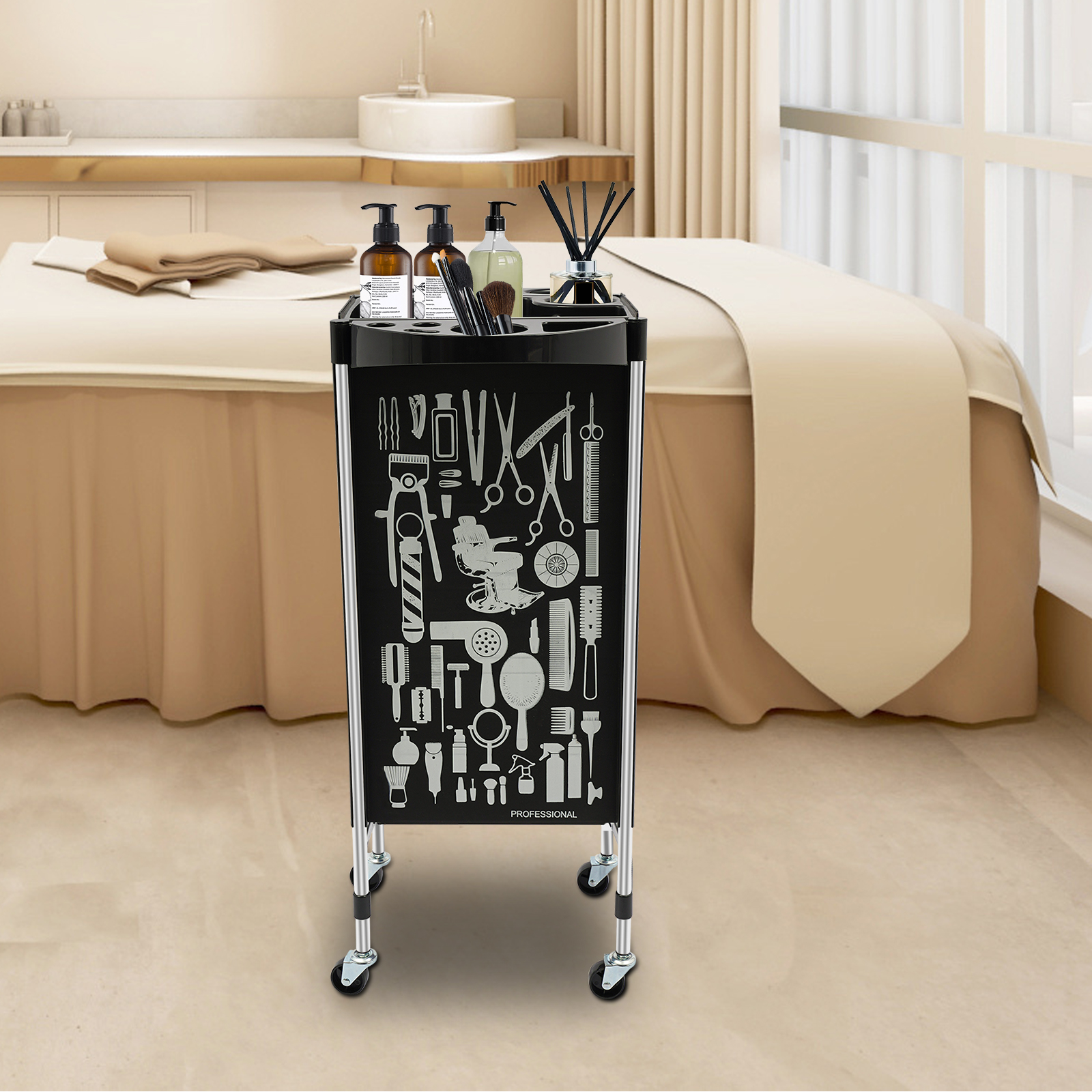 Carrello per salone a 6 livelli su 4 ruote 5 cassetti estraibili Carrello per trucco Carrello per sollevamento tinture per capelli da 176 libbre per strumento per parrucchiere