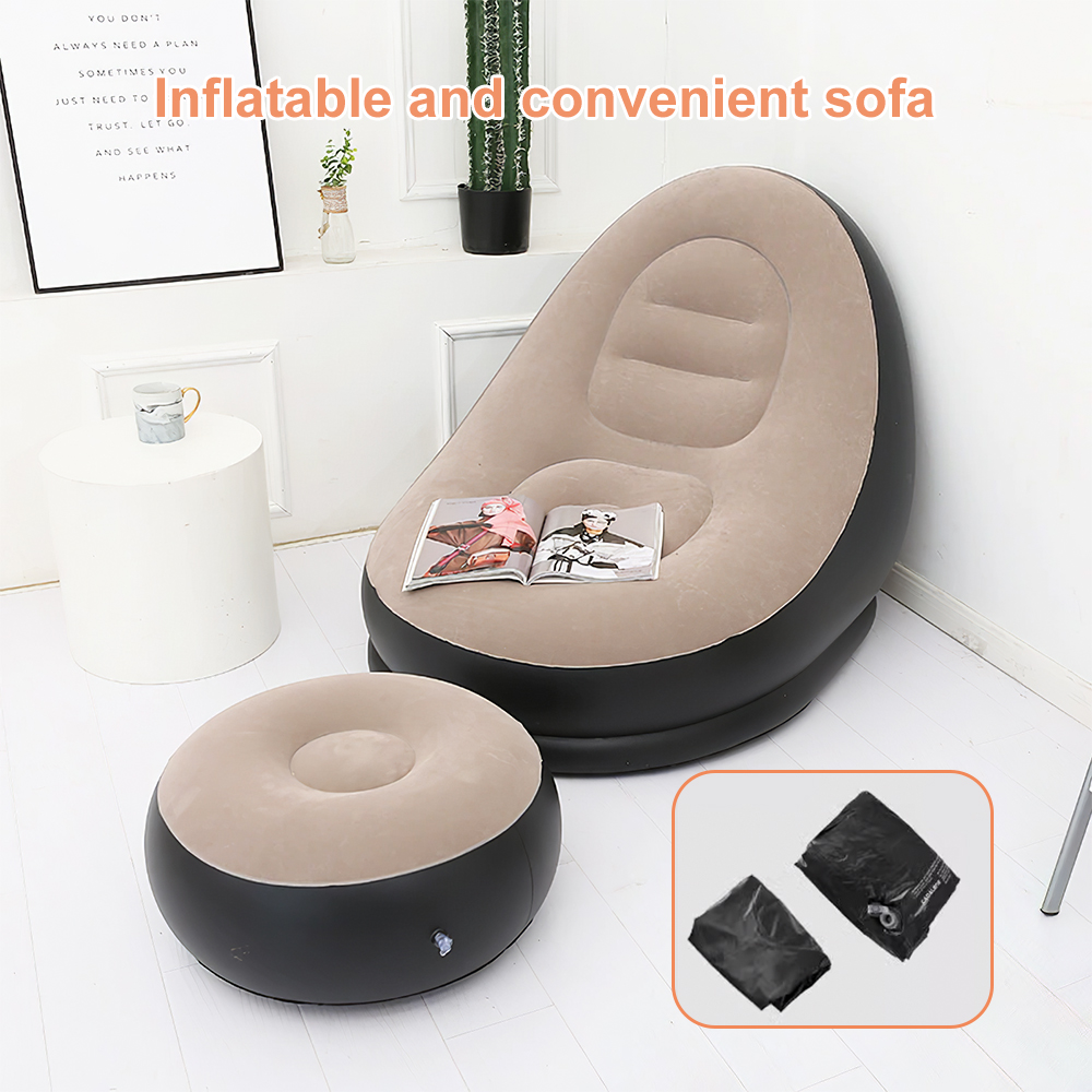 Inflatable Leisure Sofa Lazy Sofa Set  With Foot Pedal Outdoor Foldable Recliner Bed Fluffy Seat Bedroom Chair