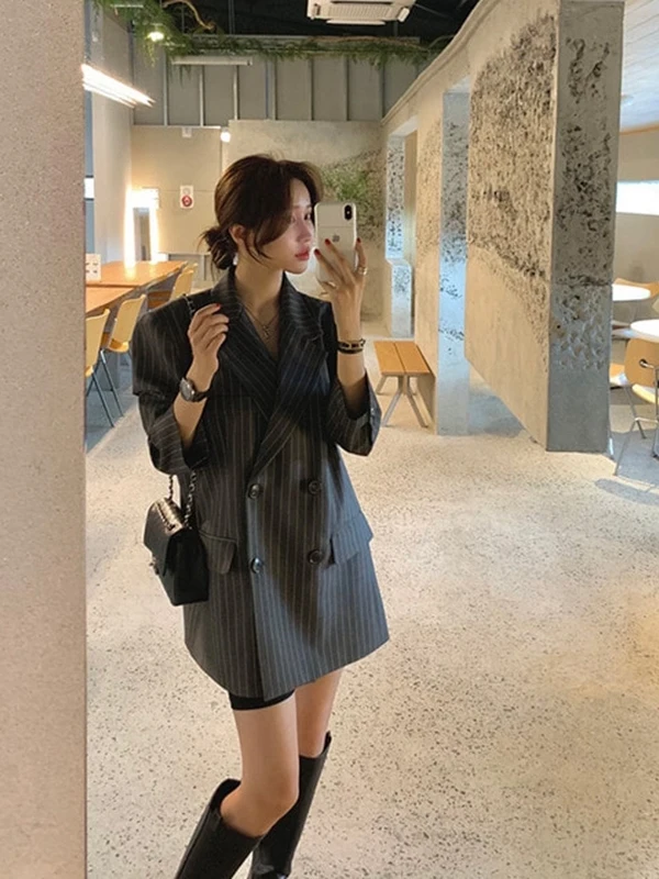  E t Solto com Cinto Estilo Hong Kong Retrô Chique Top F Casual de Negócios