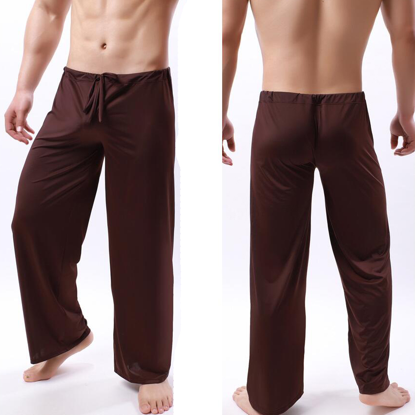 Pantalones de pijama de seda de hielo para hombre, pantalones largos finos, pantalones para dormir transparentes, ropa de casa, pijamas para hombre, pantalones de casa