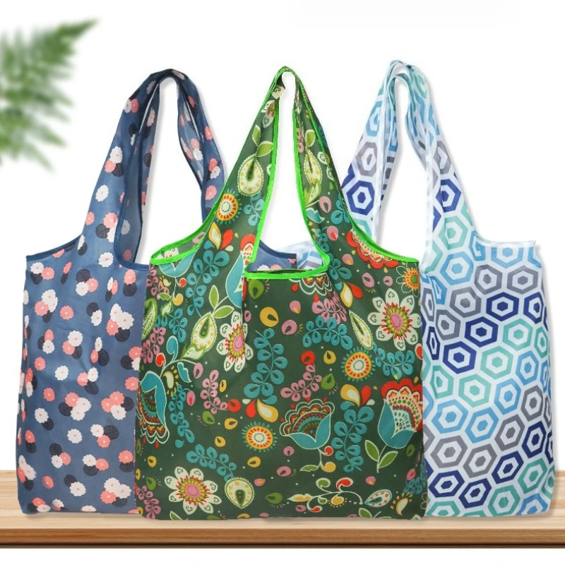 Large Capacity Folding Shopping Bag Environmentally Friendly Folding Bag Creative Portable Printed Hand-held Storage Bag