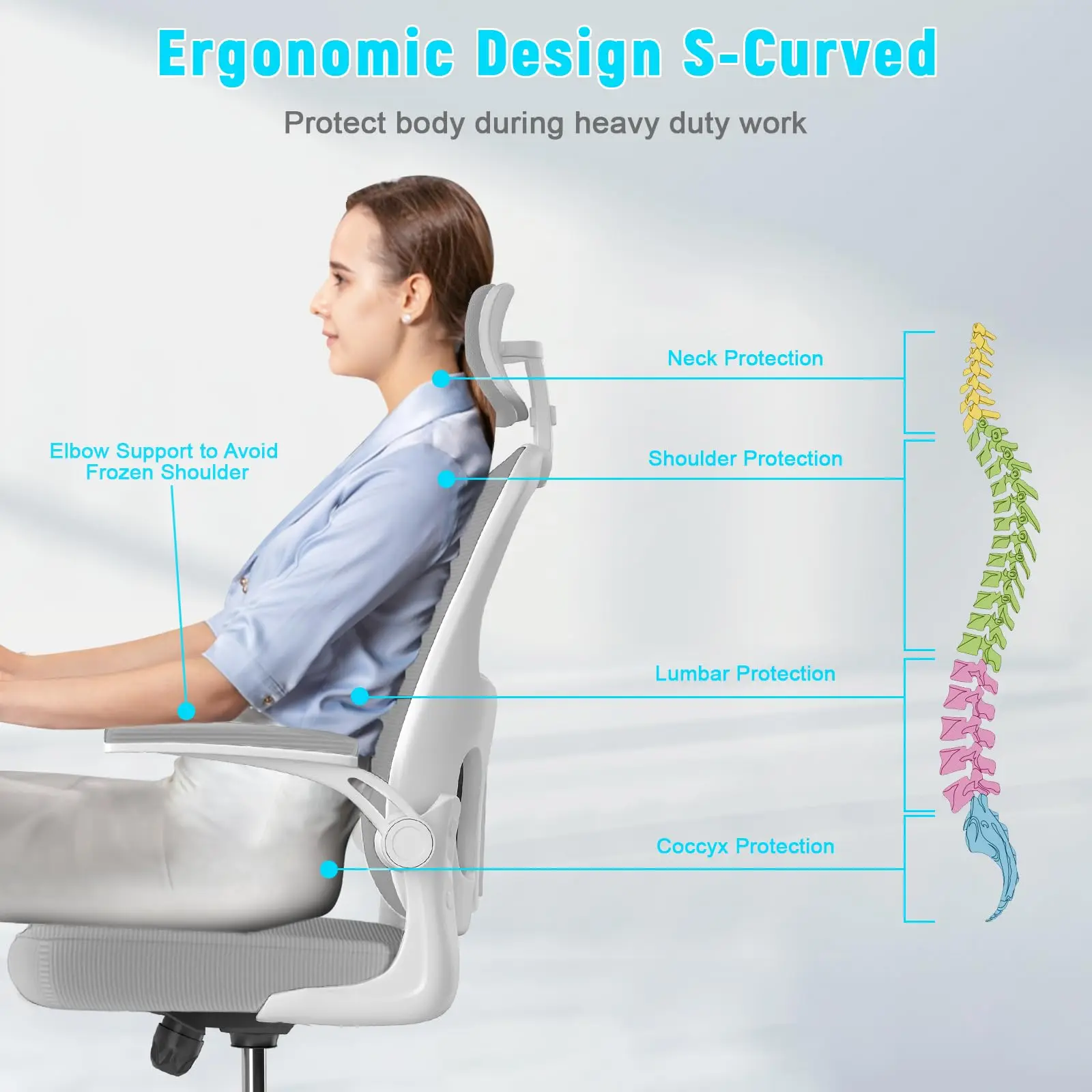 Ergonomischer Bürostuhl mit Lordosenstütze, Chefsessel mit hoher Rückenlehne, drehbarer Schreibtischstuhl, Computer-Arbeitsstuhl, Mesh-Gaming-Stuhl