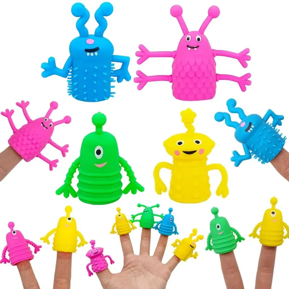 10pcs Funny Soft Rubber Finger Topper Toy Soothing Doll Stretchy Finger Puppet Mini Cartoon Dinosaur Fidget Toy