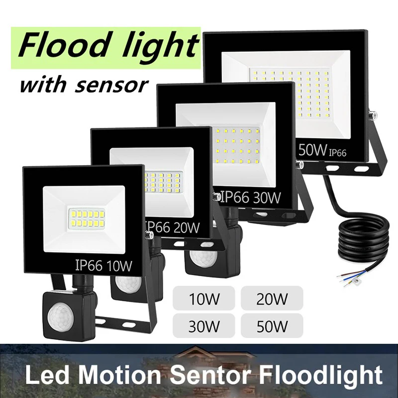 Luz de inundación LED con Sensor de movimiento iluminación exterior 100W 50W reflector impermeable lámpara LED foco jardín garaje