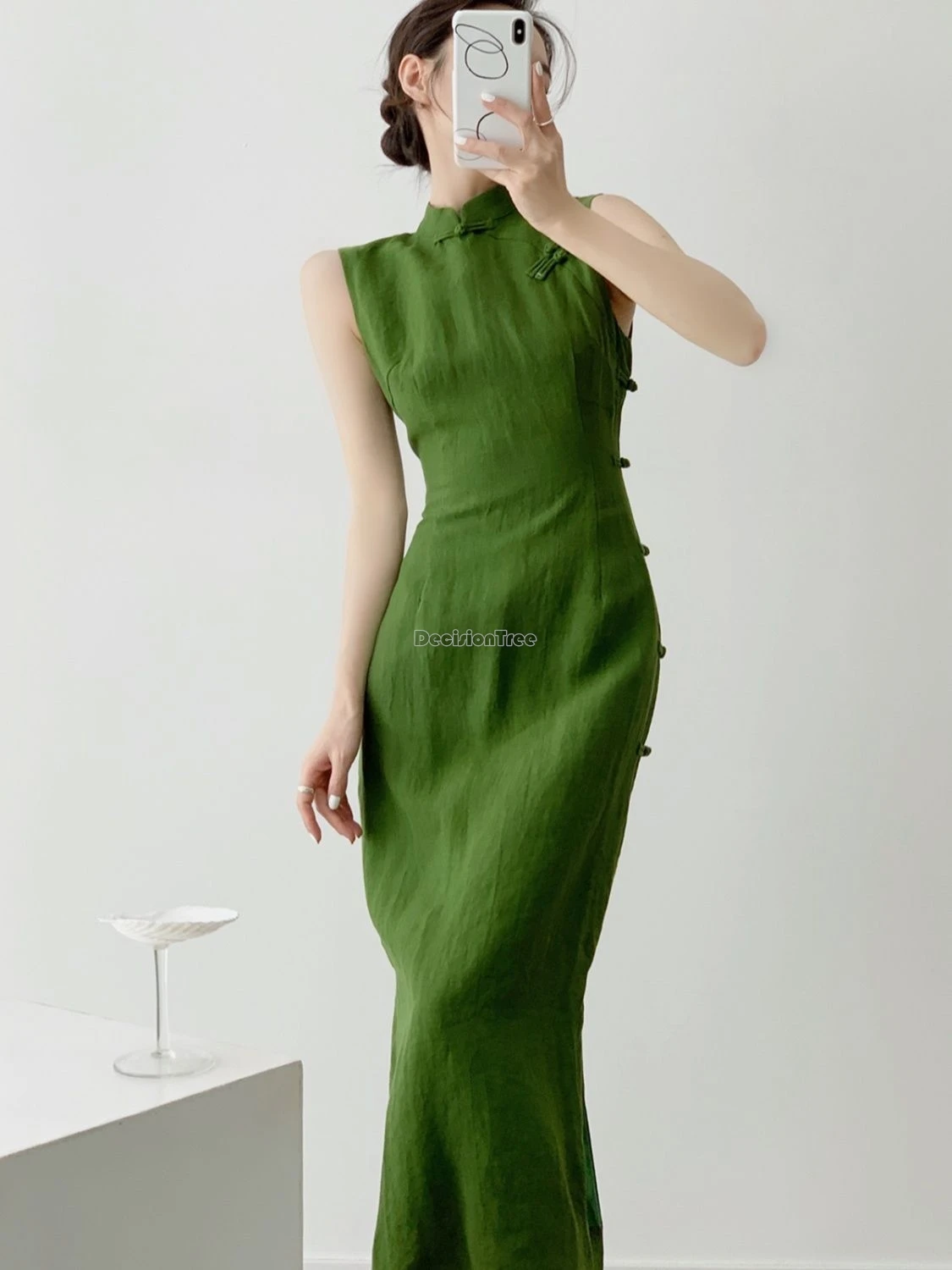 2025 vintage naturalna literatura artystyczna sukienka w stylu chińskim codziennie ulepszony wypoczynek qipao seksowna bez rękawów talia wyszczuplająca rozcięcie qipao