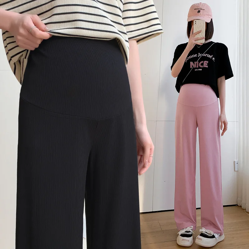 Umstandsmode Umstandsmode mit weitem Bein, Schwangerschaftshose, Hose mit vertikalen Streifen, Kleidung für schwangere Frauen