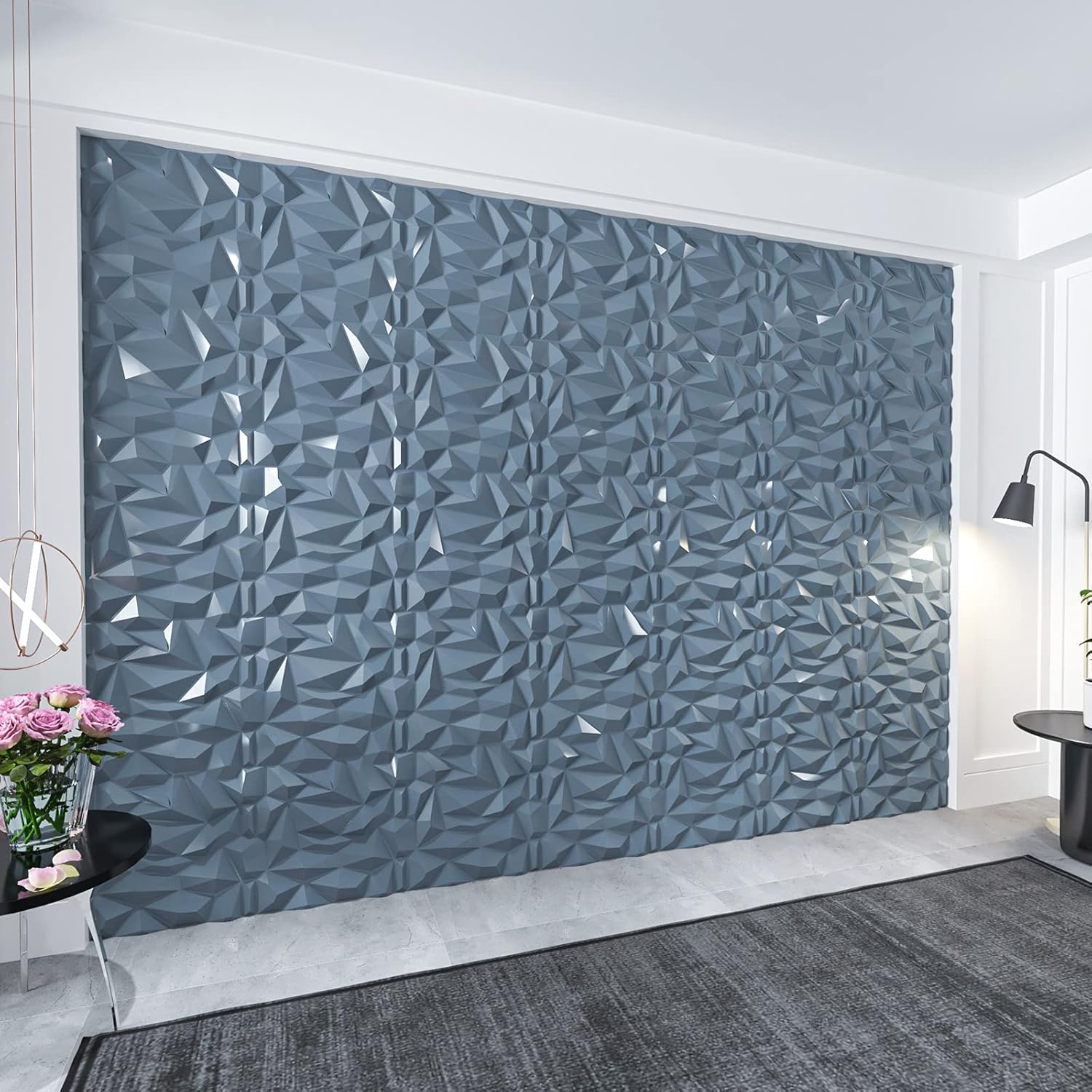 (Envío gratis) pared de PVC con diamante 3D dentado a juego, negro mate, para decoración interior residencial y comercial