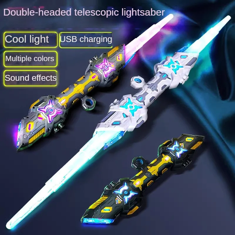 7 sabre laser RGB coloré sabre laser rétractable à Double tête avec effet sonore chargement USB cadeau de jeu de rôle de fête pour les enfants