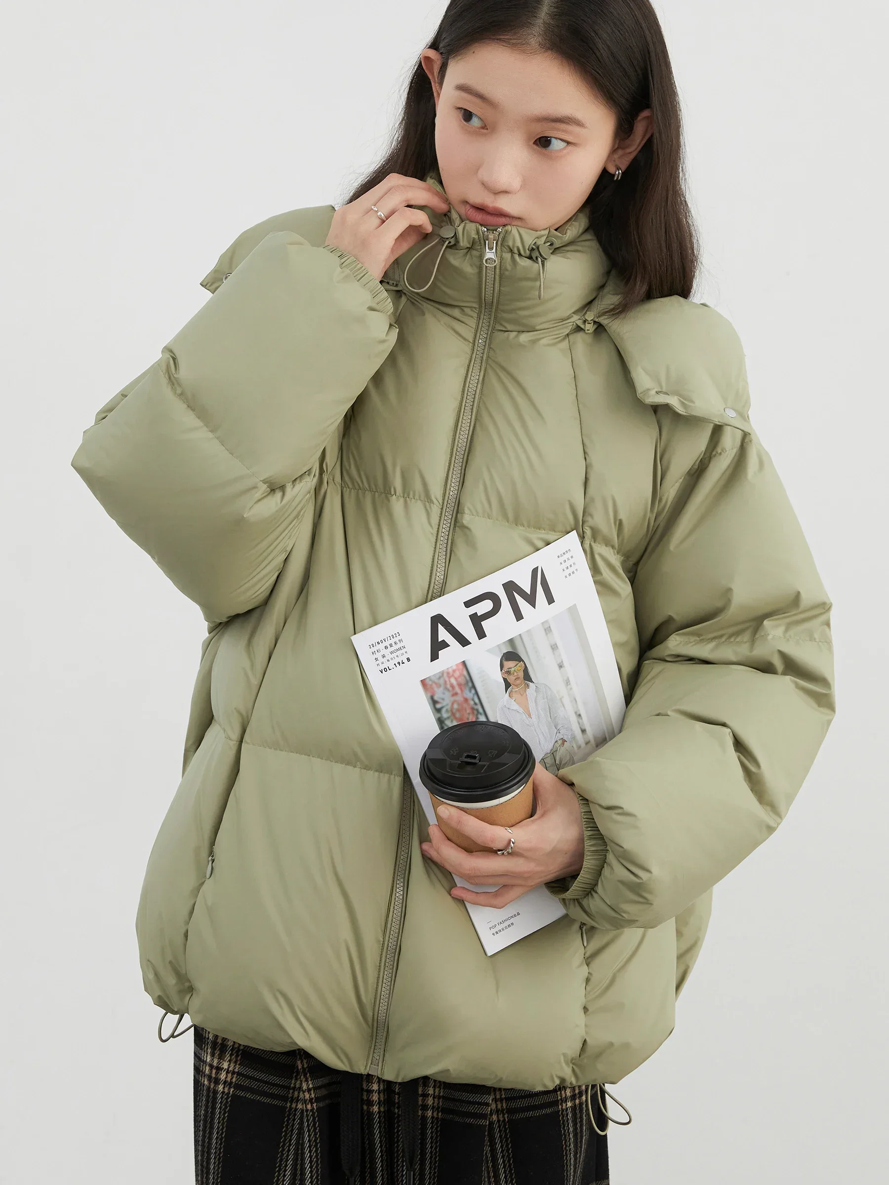 CHIC VEN Damen-Daunenmäntel, lockere feste Kapuze, 90er weiße Entendaunen, weibliche Daunenjacke, mittellang, warme Jacke, Herbst und Winter 2024