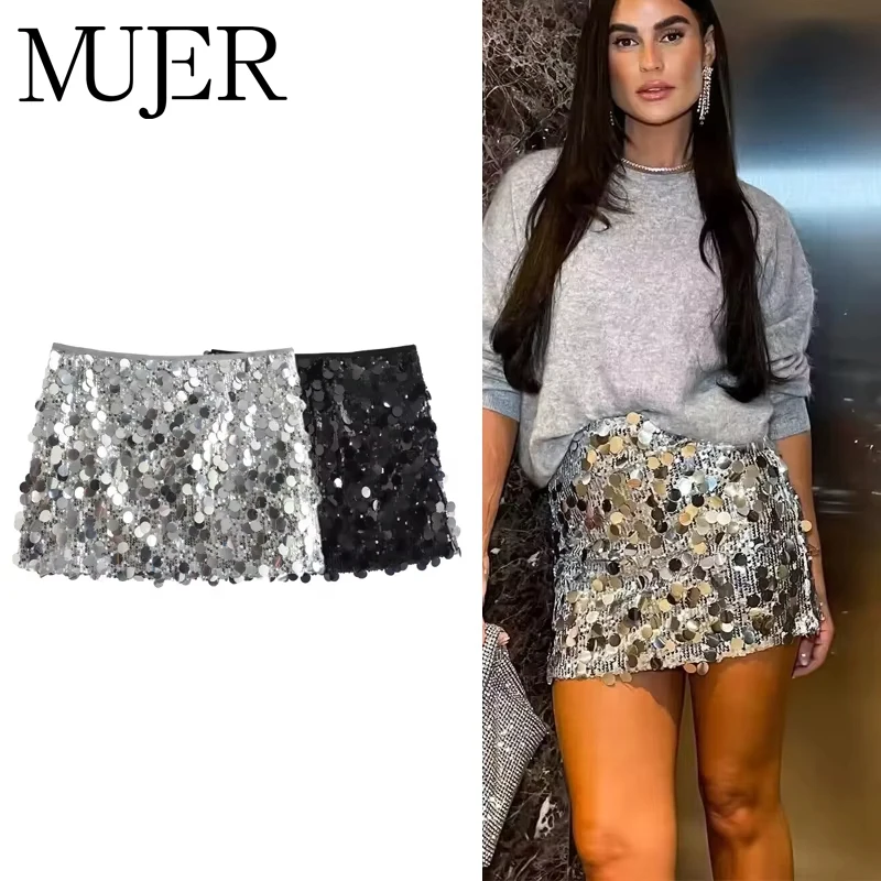 MUJER-minifalda de lentejuelas para mujer, faldas de lujo de cintura alta para mujer, falda de verano a la moda, ropa de calle, Falda corta con purpurina