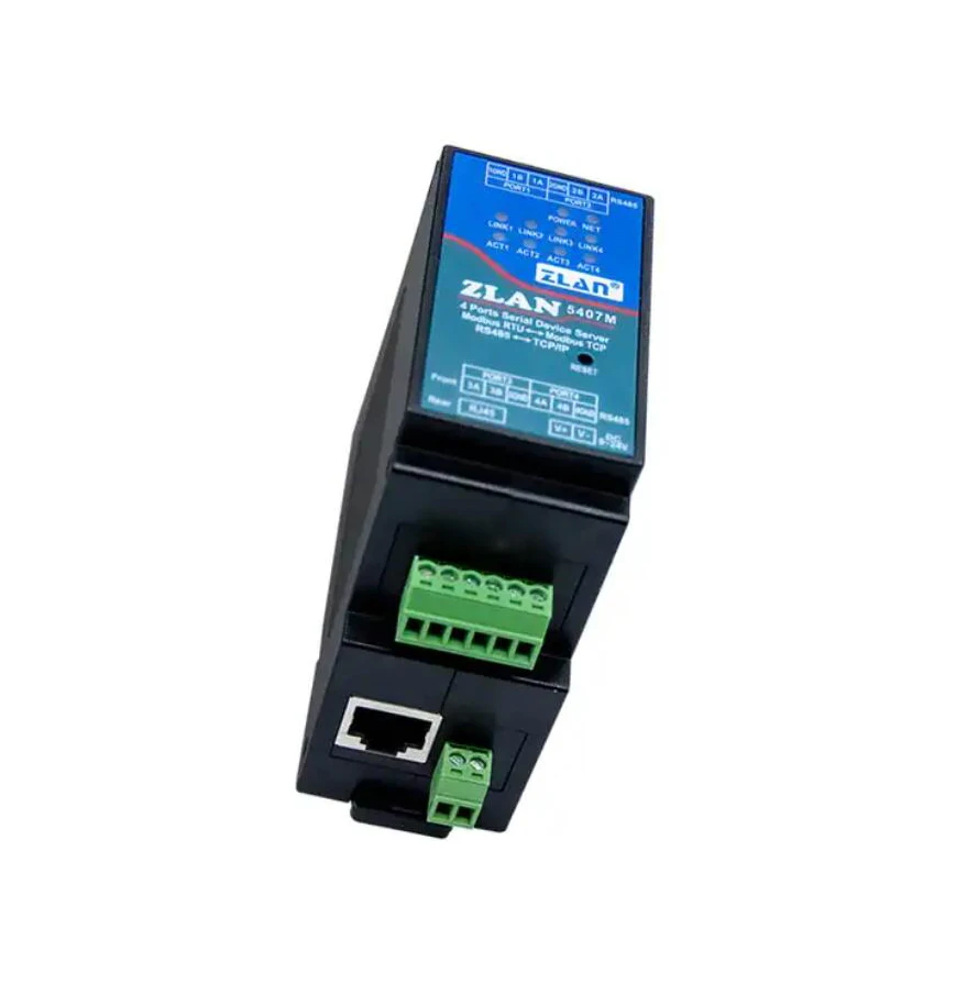 Industriële Seriële Server4 Poorten RS485 Om RJ45 Ethernet Tcp/Ip Naar Seriële Rail-Mount ZLAN5407M