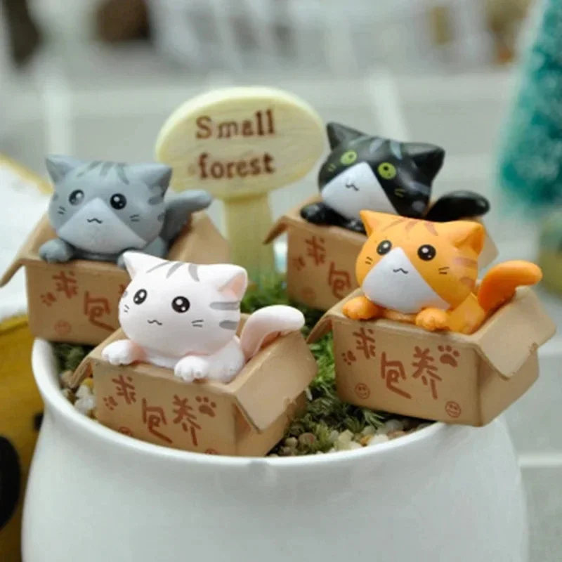 家の装飾のためのカワイイミニ猫の装飾品、庭の子猫の像、子供の贈り物、赤ちゃんの部屋のおもちゃ、ミニチュア置物、4個