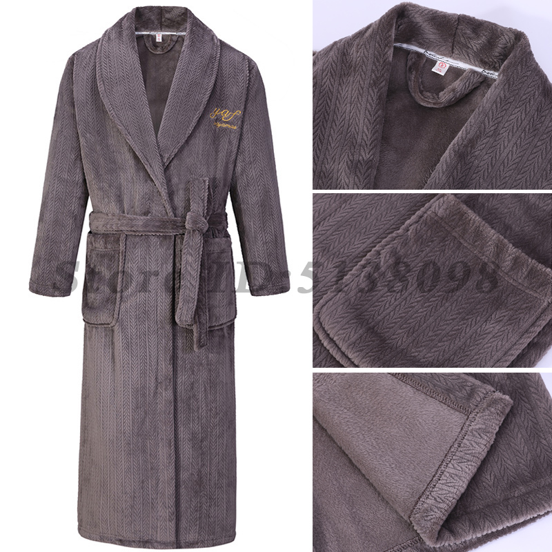 Bata larga gruesa de invierno para hombre y mujer, ropa de dormir de franela de talla grande 3XL 4XL, albornoz, ropa para el hogar, ropa de dormir suave y cálida de lana Coral