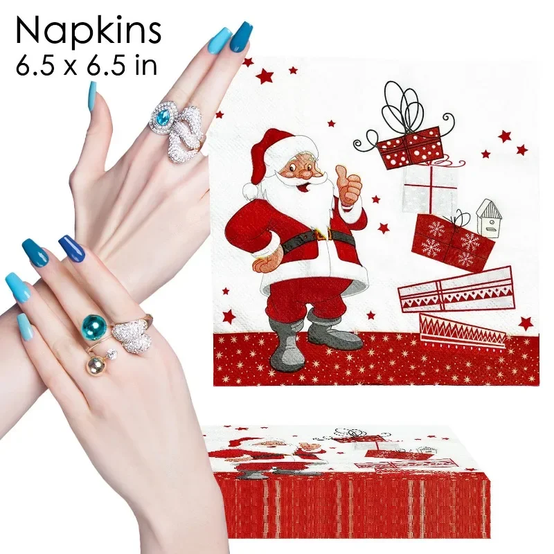 20 piezas 33*33cm fondo blanco de 2 capas rojo padre Navidad servilleta estampada decoración de fiesta mantel de papel mariposa Bart papel