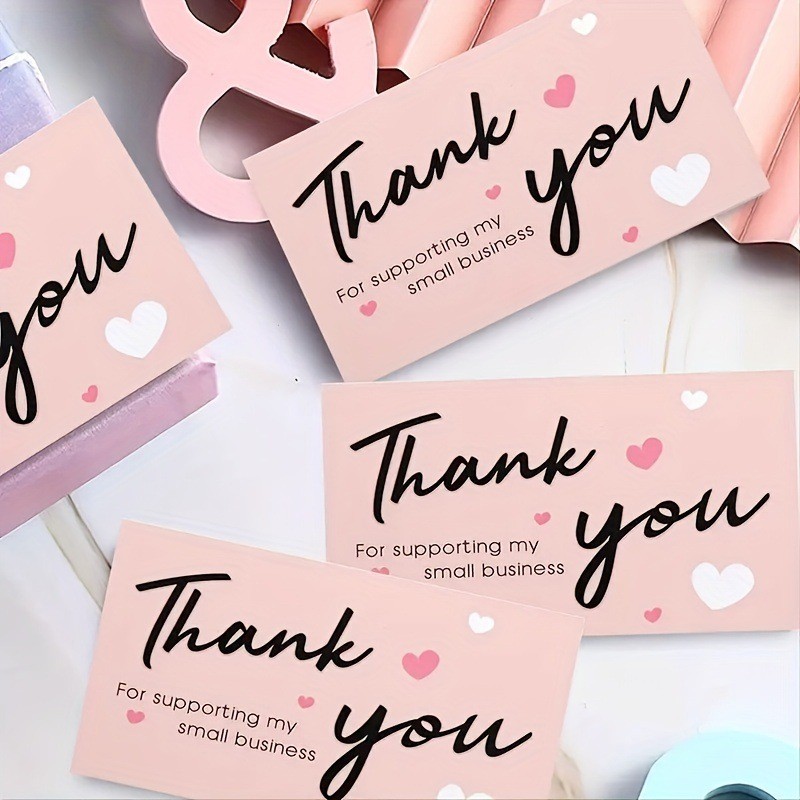 50 Stück/Packung rosa Dankeskarte zur Unterstützung von Geschäftspaket-Dekoration „Wunderschöne Dankes“-Visitenkarte, handgefertigt mit Liebe