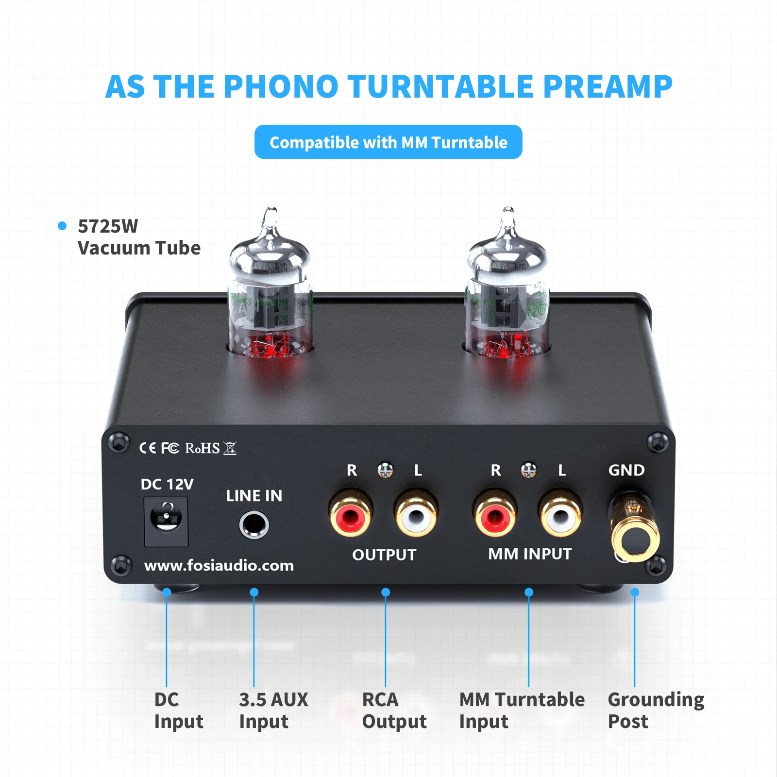 Fosi Audio Phono Preamp for Turntable Phonograph Preamplifier With 5725W Vacuum Tube Amplifier HiFi BOX X4