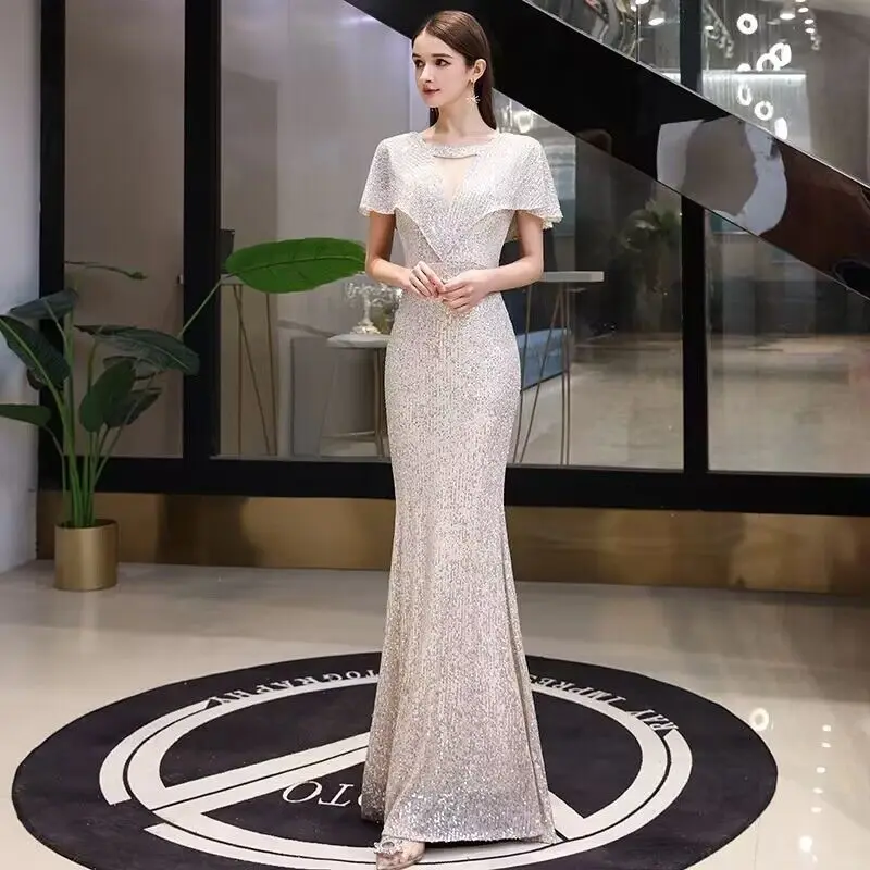 Vestido de Festa com Cauda de Peixe 2023 para Mulheres, Sensação de Alta Classe, Luxo Leve, Vestido na Cor Champanhe para Peq...