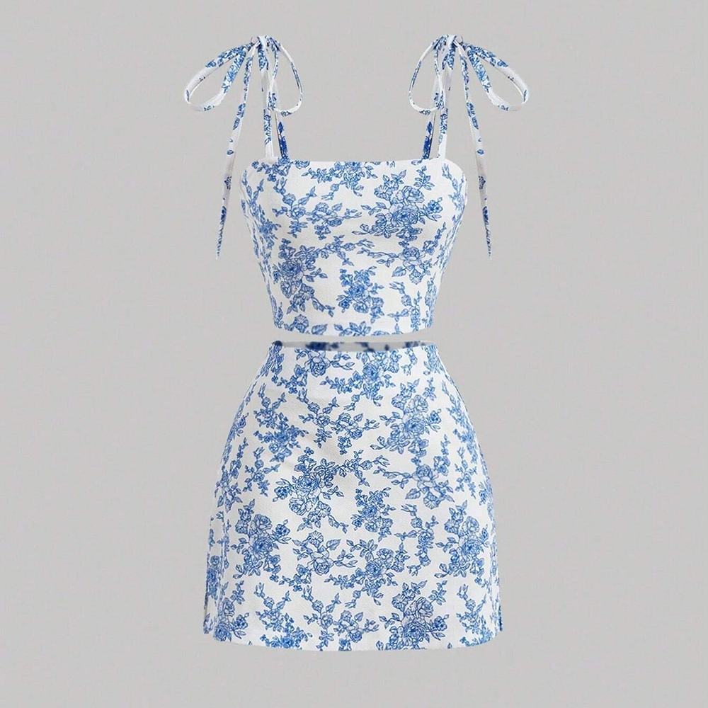 Mia Muse Sets Lente Zomer Koreaanse Fitting Slanke Bloemen Mouwloze Vierkante Hals Mini Wrap Dating Jurken Voor Dames