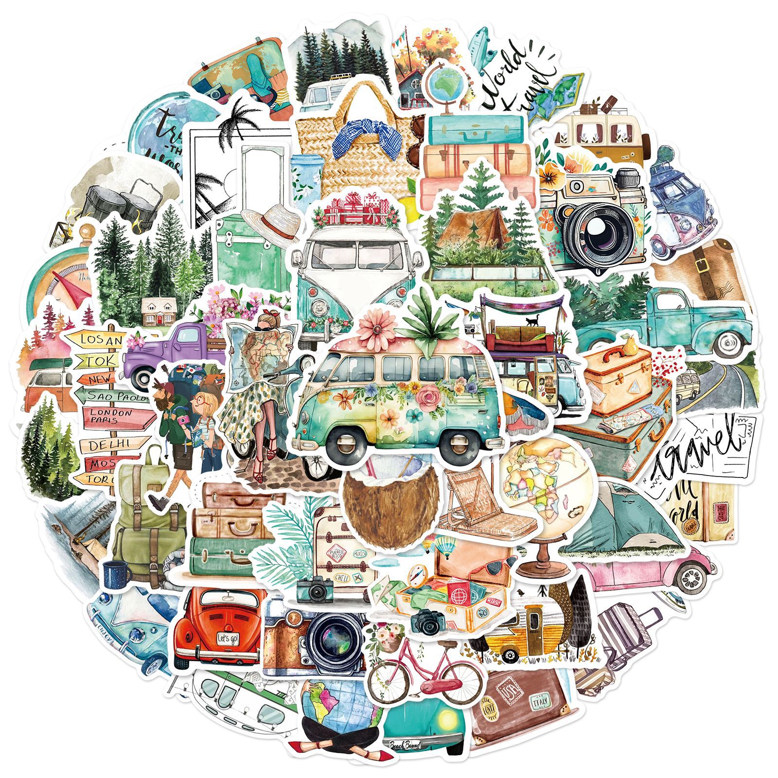屋外旅行ステッカー,風景,落書き,携帯電話のヘルメット,防水PVC, DIY,防水,DIY,ハンドブックプレイ,新しいトレンド,50個
