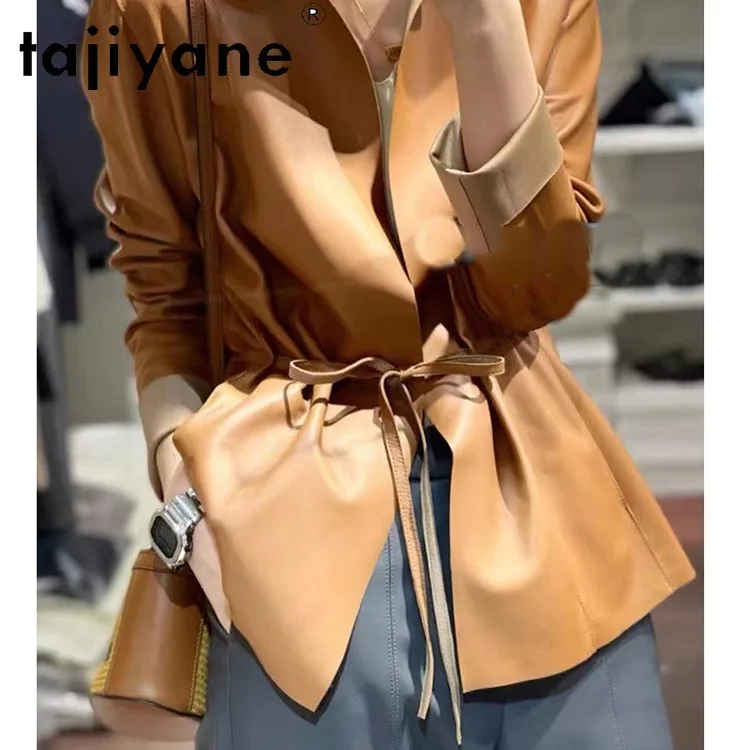 Tajiyane-女性の本革ジャケット、本物のシープスキンコート、高級カーディガンジャケット、秋の服、新しい、2024