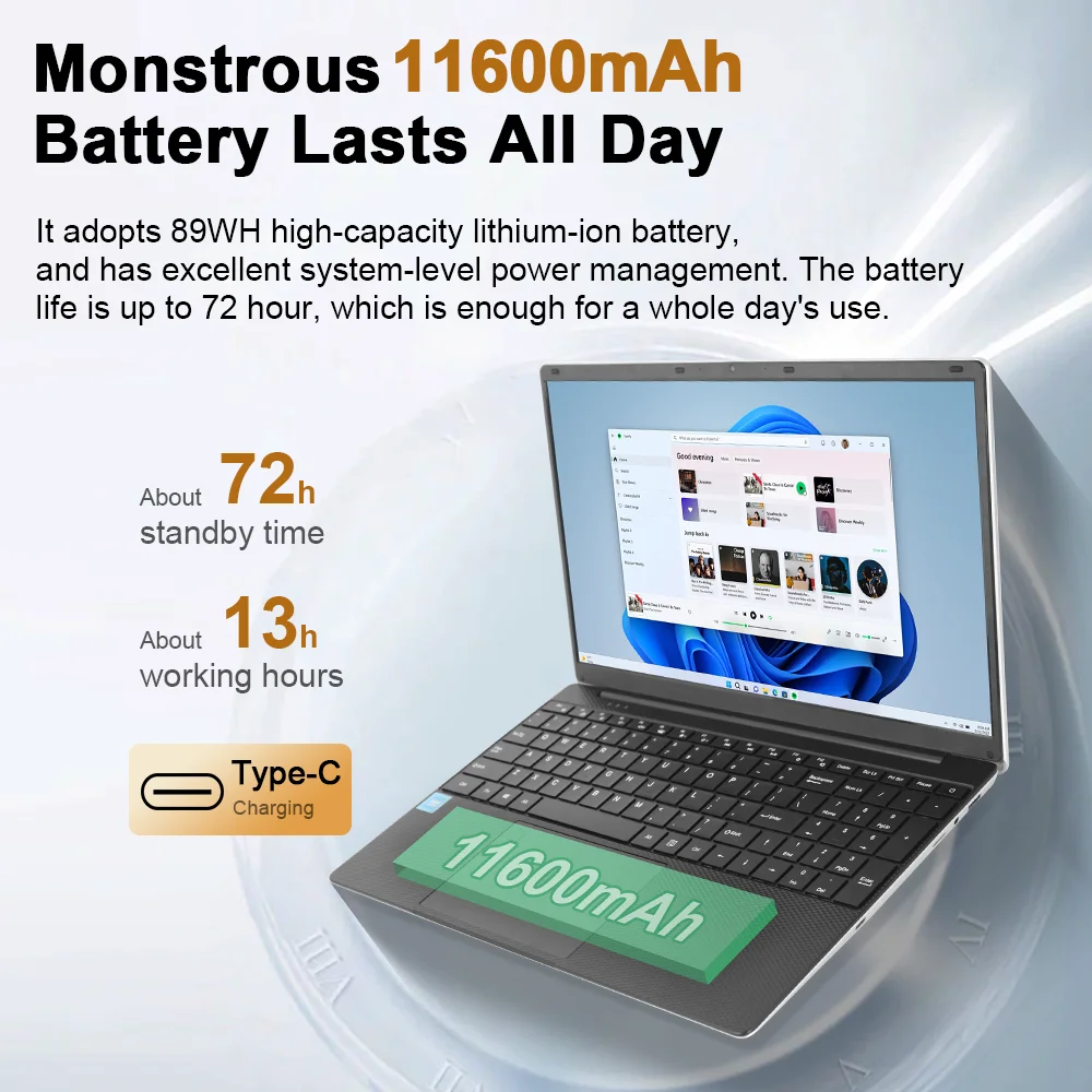 Ninkear N15 PLUS Laptop Intel 12th N100 WiFi 6 15.6-inch FHD IPS 16GB DDR4+1TB SSD Backlit Keyboard Fingerprint Reader Notebook