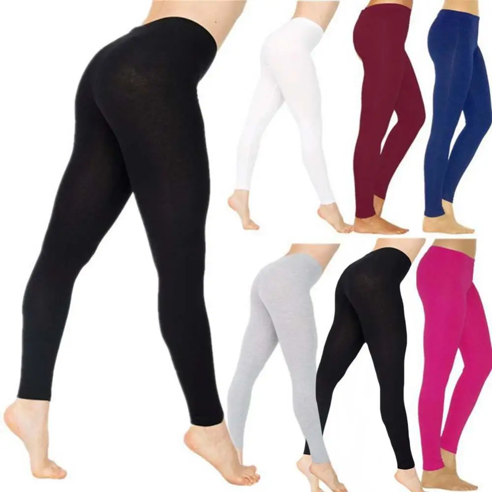 Leggings deportivos para mujer, mallas ajustadas de cintura alta elásticas de Color sólido, pantalones lápiz
