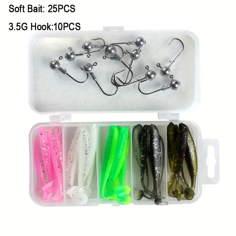 Conjunto de 35 iscas de pesca com isca macia com gancho de chumbo, equipamento de pesca de plástico macio, equipamento de pesca, conjunto de isca macia de pesca