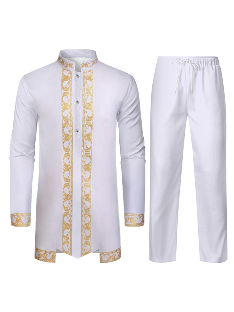 Médio Oriente Tradicional Cultura Muçulmana Robe Masculino Árabe Tradicional Roupas 3D Tecnologia Impresso Padrão Conjunto de Duas Peças Roupas