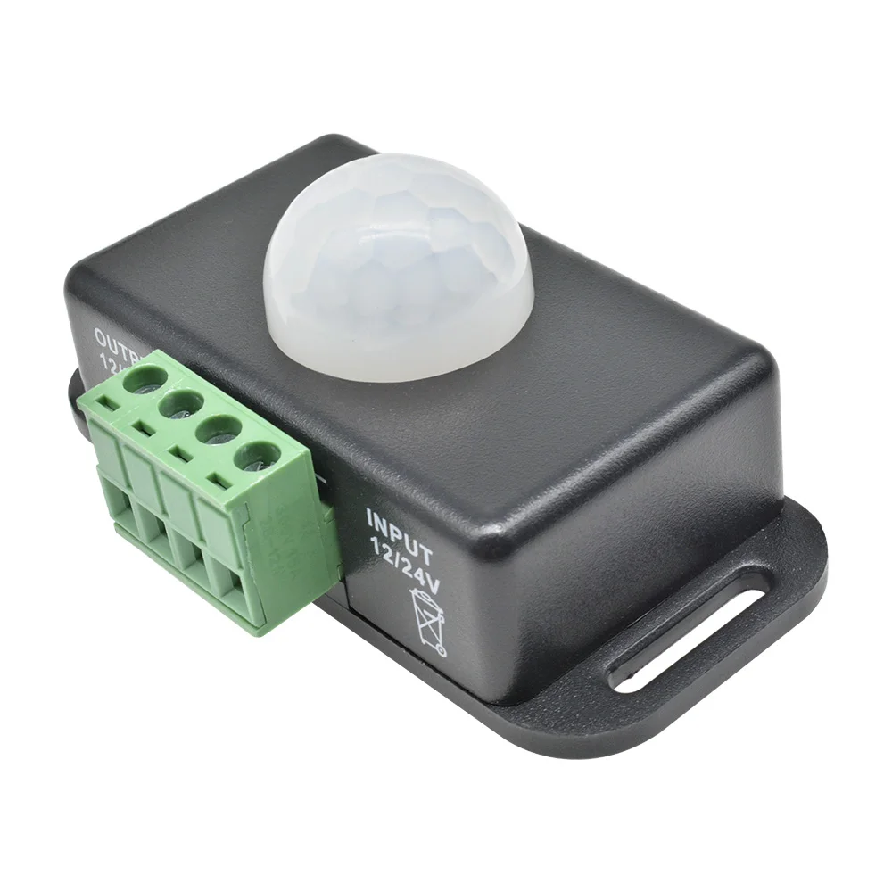 Sensor de movimiento por infrarrojos PIR ajustable DC 12V ~ 24V PIR Sensor de movimiento del cuerpo humano interruptor Detector para tiras LED lámpara de iluminación