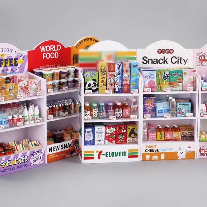 Estante en miniatura de 30 piezas para supermercado, accesorios para casa de muñecas, muebles de juego de simulación, estante de gabinete, regalo de cocina