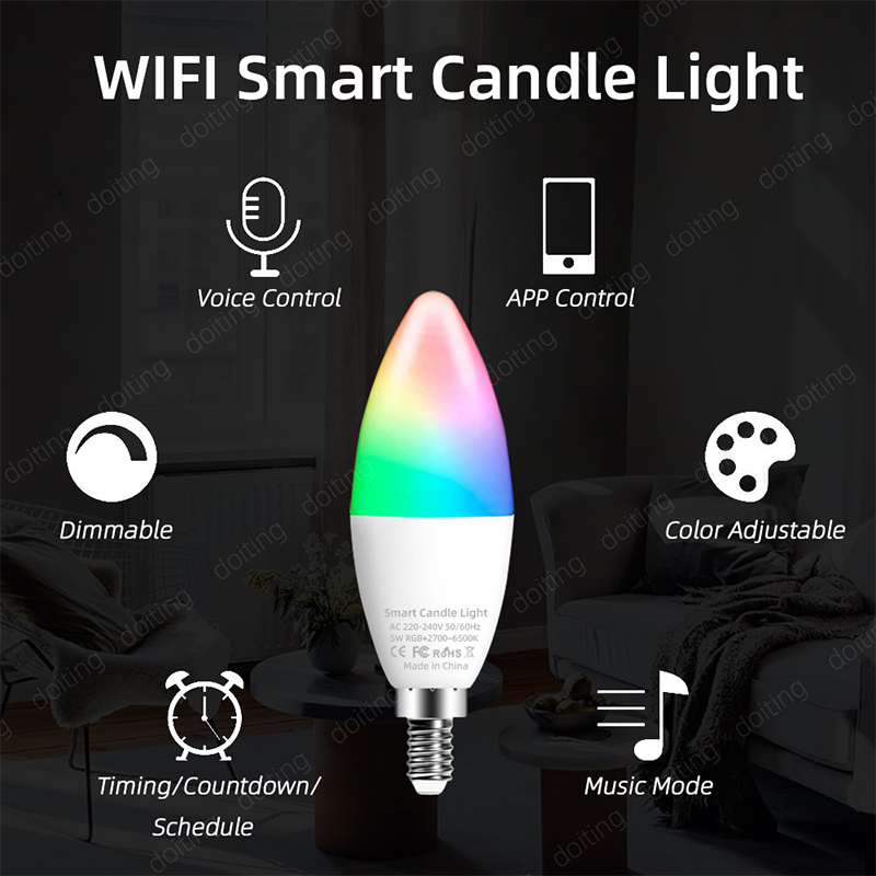 E14 Bluetooth Wifi Tuya Smart Led Kroonluchter Gloeilamp RGB Kleurverandering Lampen Smart Life APP Dimbaar Alexa Google Home Voice