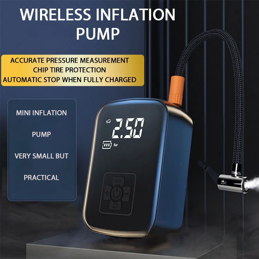 1pc carro montado sem fio display digital bomba de inflação portátil sem fio bomba de ar inflator para carros elétricos