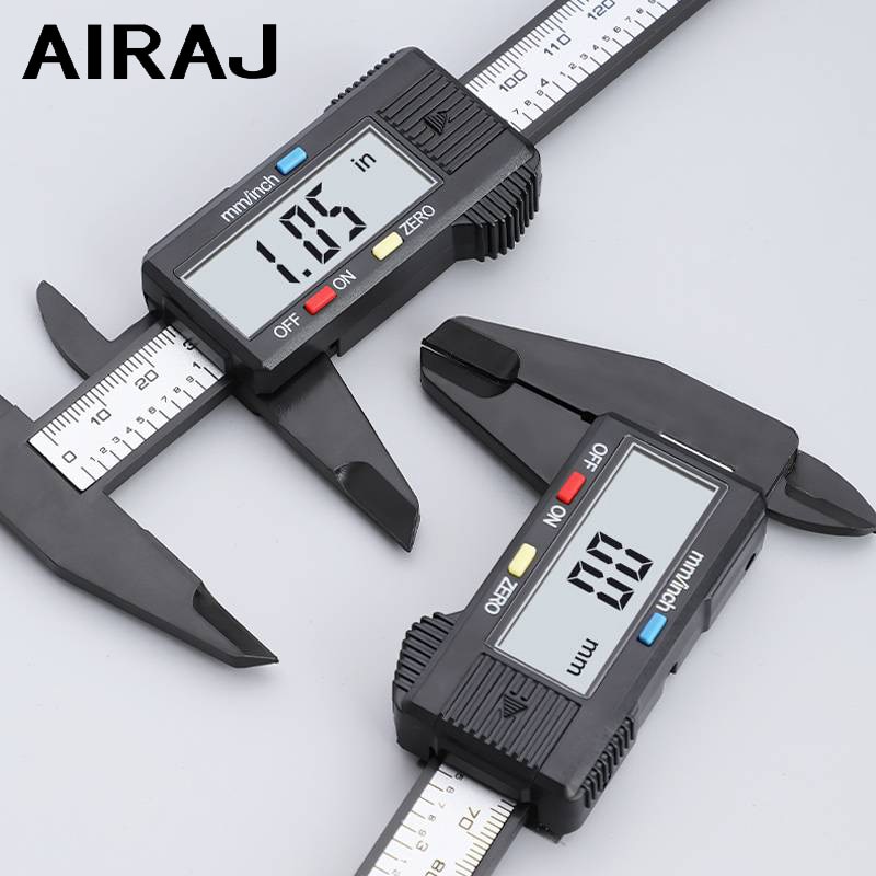 AIRAJ-calibrador Digital de plástico Vernier de 150MM, conversión de fracción métrica en pulgadas, herramienta de medición con pantalla LCD grande