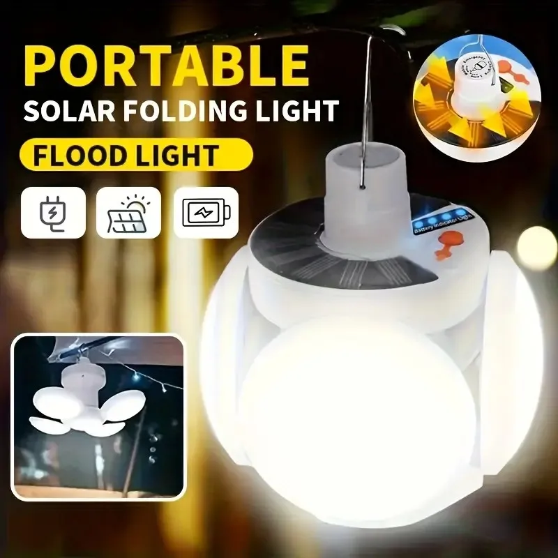 Torcia portatile pieghevole per esterni, solare/USB, lampadina da calcio a LED, per campeggio, escursionismo, pesca, serve, lampada di emergenza portatile